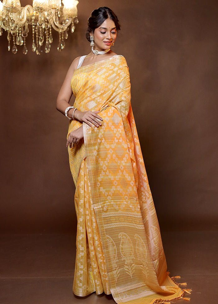 Yellow Cotton Saree With Blouse Piece