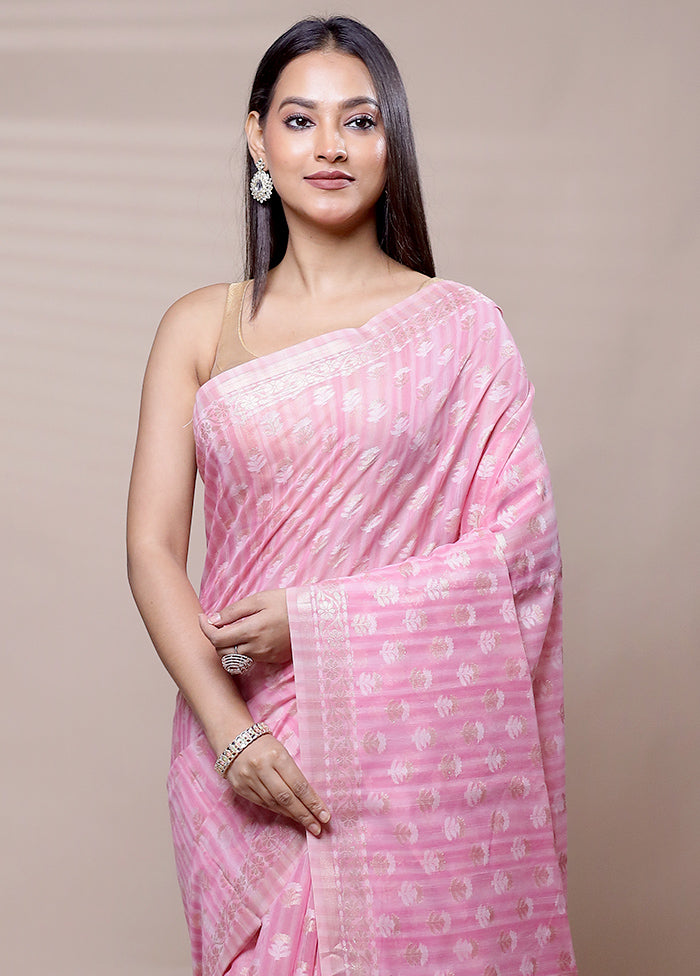 Pink Cotton Saree With Blouse Piece