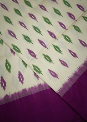 Cream Ikkat Pure Silk Saree With Blouse Piece - Indian Silk House Agencies