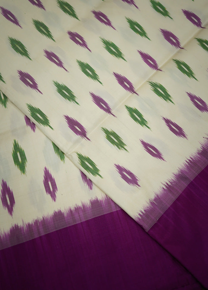 Cream Ikkat Pure Silk Saree With Blouse Piece - Indian Silk House Agencies