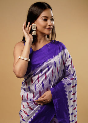 Purple Ikkat Pure Silk Saree With Blouse Piece - Indian Silk House Agencies