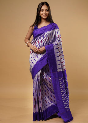 Purple Ikkat Pure Silk Saree With Blouse Piece - Indian Silk House Agencies