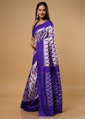 Purple Ikkat Pure Silk Saree With Blouse Piece - Indian Silk House Agencies
