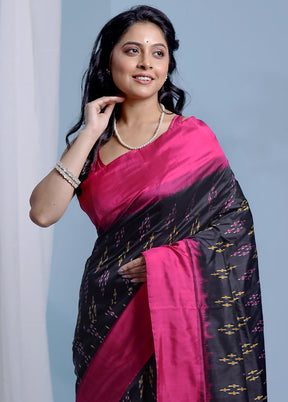 Black Ikkat Pure Silk Saree With Blouse Piece - Indian Silk House Agencies