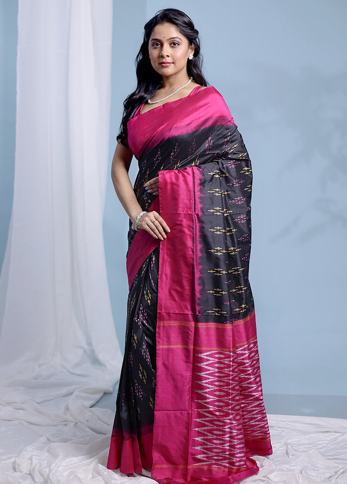 Black Ikkat Pure Silk Saree With Blouse Piece - Indian Silk House Agencies