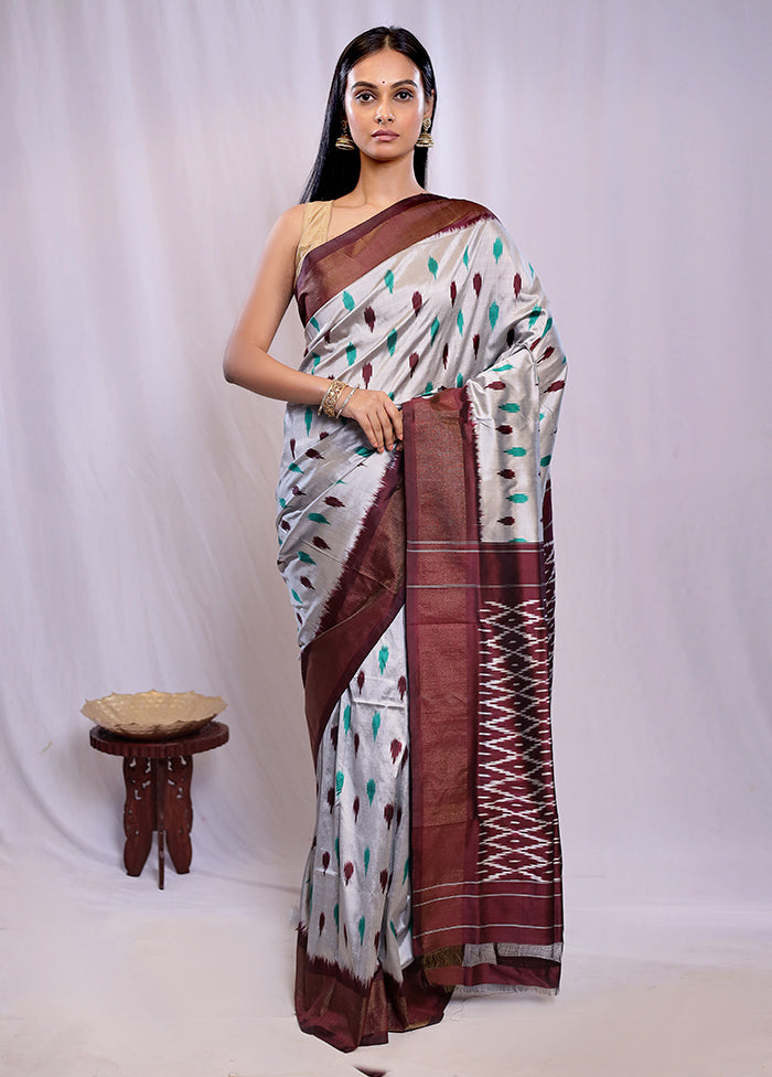 Grey Ikkat Pure Silk Saree With Blouse Piece - Indian Silk House Agencies