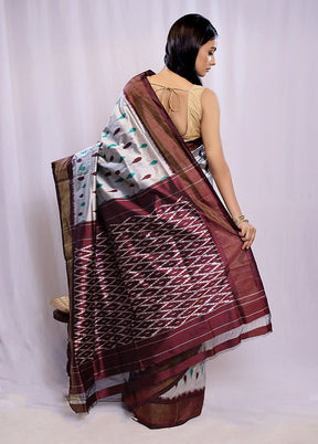 Grey Ikkat Pure Silk Saree With Blouse Piece - Indian Silk House Agencies