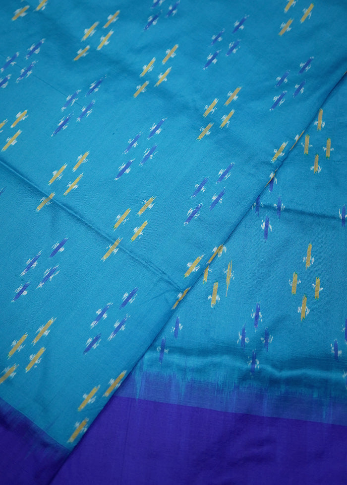 Blue Ikkat Pure Silk Saree With Blouse Piece - Indian Silk House Agencies