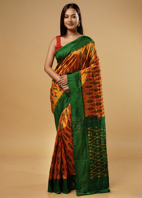 Yellow Ikkat Pure Silk Saree With Blouse Piece - Indian Silk House Agencies