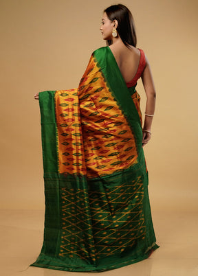 Yellow Ikkat Pure Silk Saree With Blouse Piece - Indian Silk House Agencies