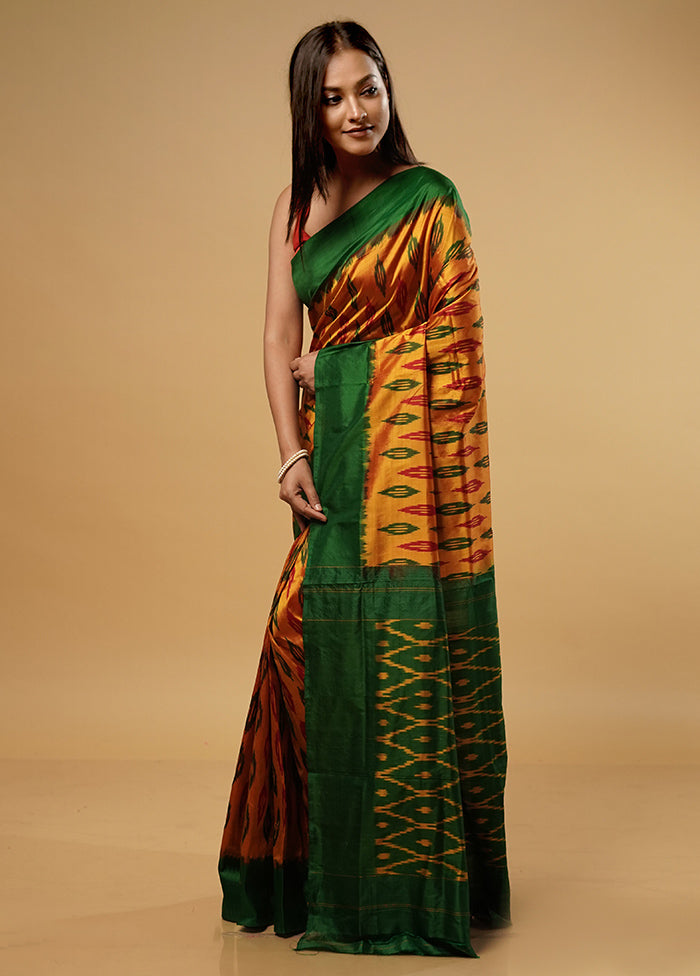 Yellow Ikkat Pure Silk Saree With Blouse Piece - Indian Silk House Agencies