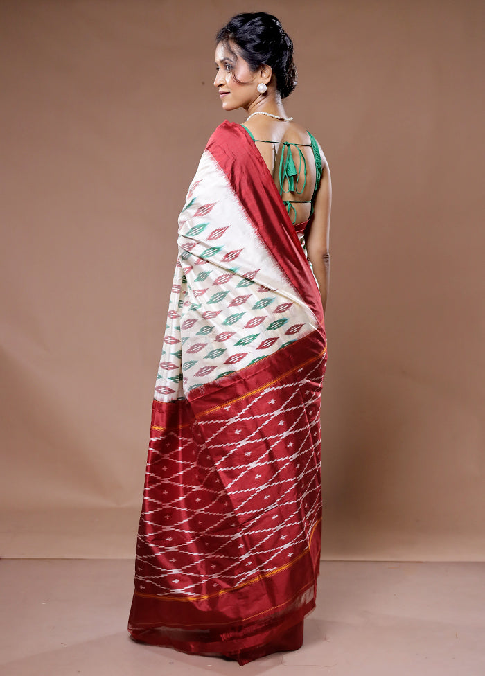 Cream Ikkat Pure Silk Saree With Blouse Piece - Indian Silk House Agencies