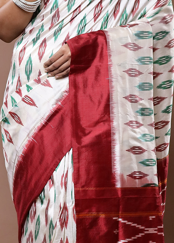 Cream Ikkat Pure Silk Saree With Blouse Piece - Indian Silk House Agencies