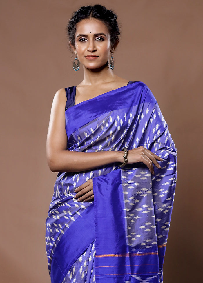 Purple Ikkat Pure Silk Saree With Blouse Piece - Indian Silk House Agencies