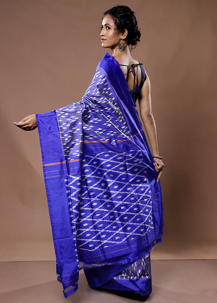 Purple Ikkat Pure Silk Saree With Blouse Piece - Indian Silk House Agencies