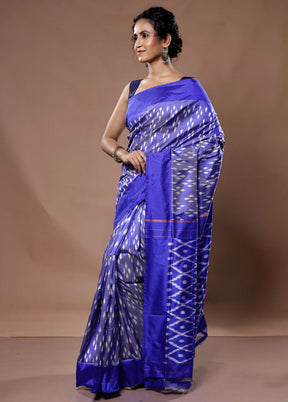 Purple Ikkat Pure Silk Saree With Blouse Piece - Indian Silk House Agencies