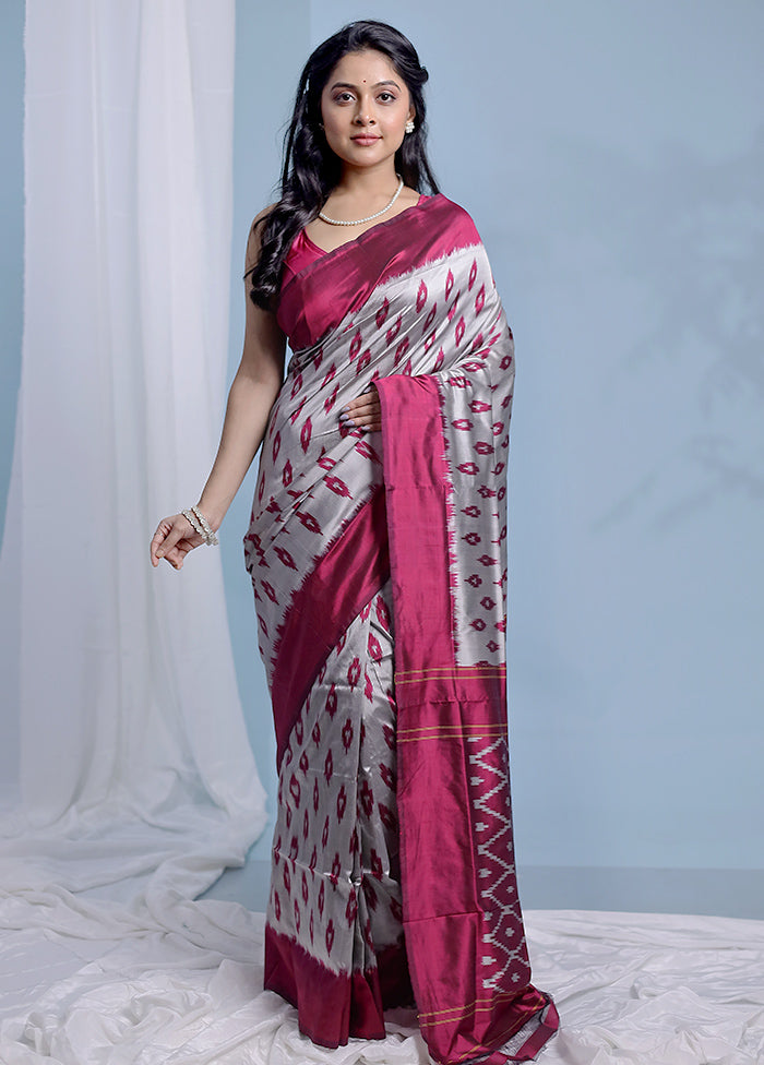 Grey Ikkat Pure Silk Saree With Blouse Piece - Indian Silk House Agencies