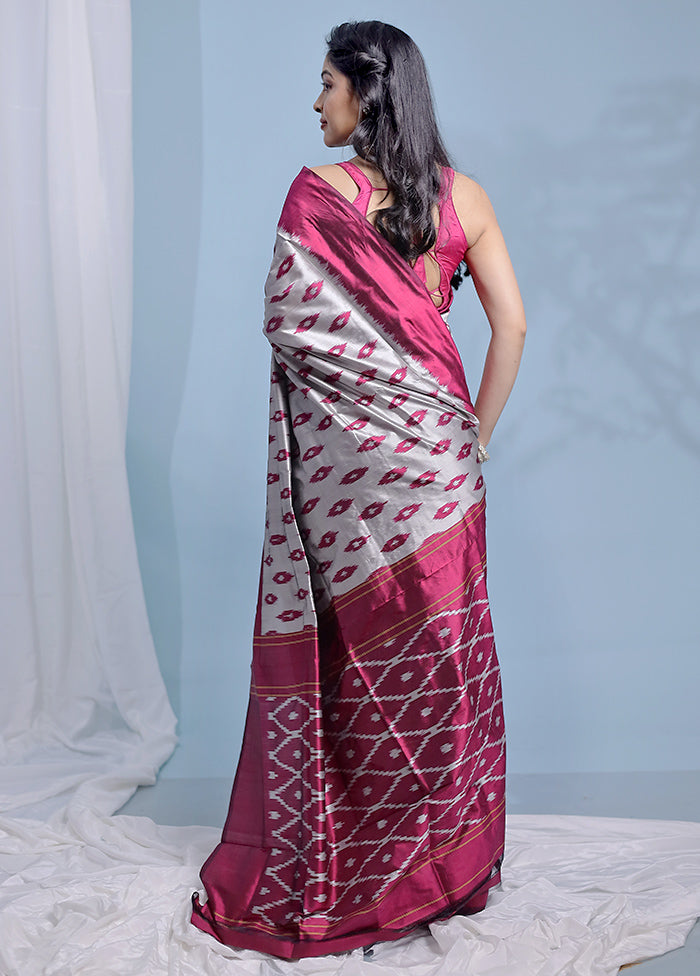 Grey Ikkat Pure Silk Saree With Blouse Piece - Indian Silk House Agencies