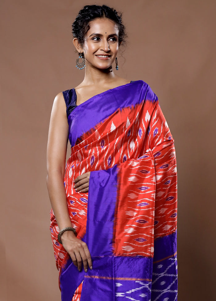 Red Ikkat Pure Silk Saree With Blouse Piece - Indian Silk House Agencies