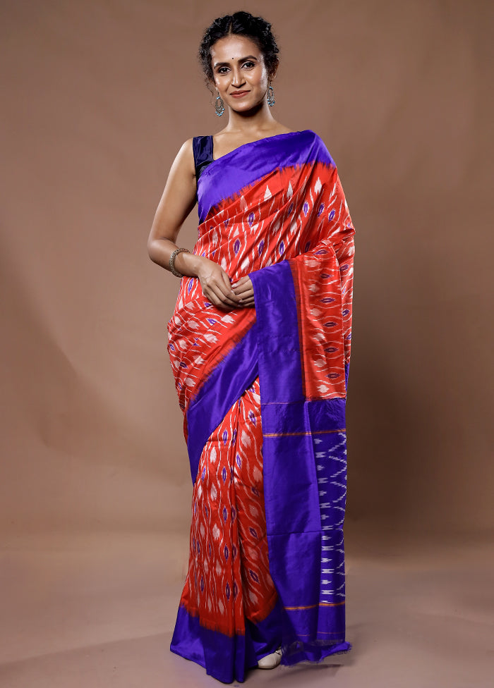 Red Ikkat Pure Silk Saree With Blouse Piece - Indian Silk House Agencies