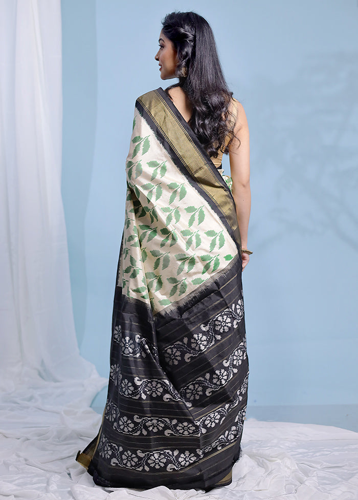 Cream Ikkat Pure Silk Saree With Blouse Piece - Indian Silk House Agencies