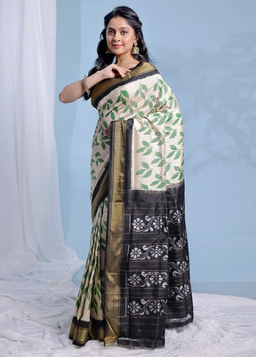 Cream Ikkat Pure Silk Saree With Blouse Piece - Indian Silk House Agencies