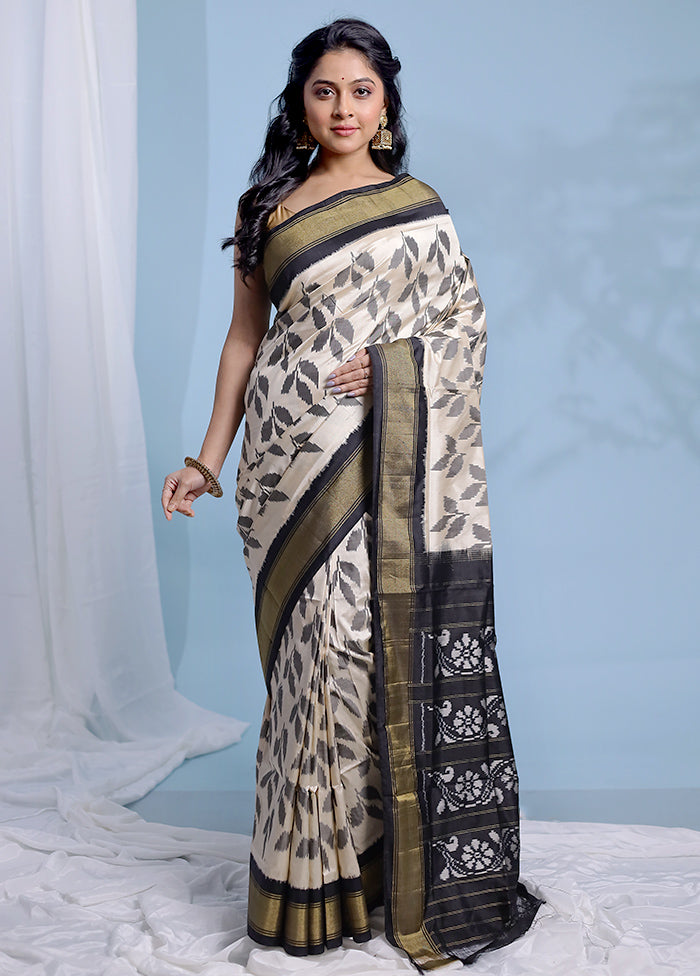 Cream Ikkat Pure Silk Saree With Blouse Piece - Indian Silk House Agencies