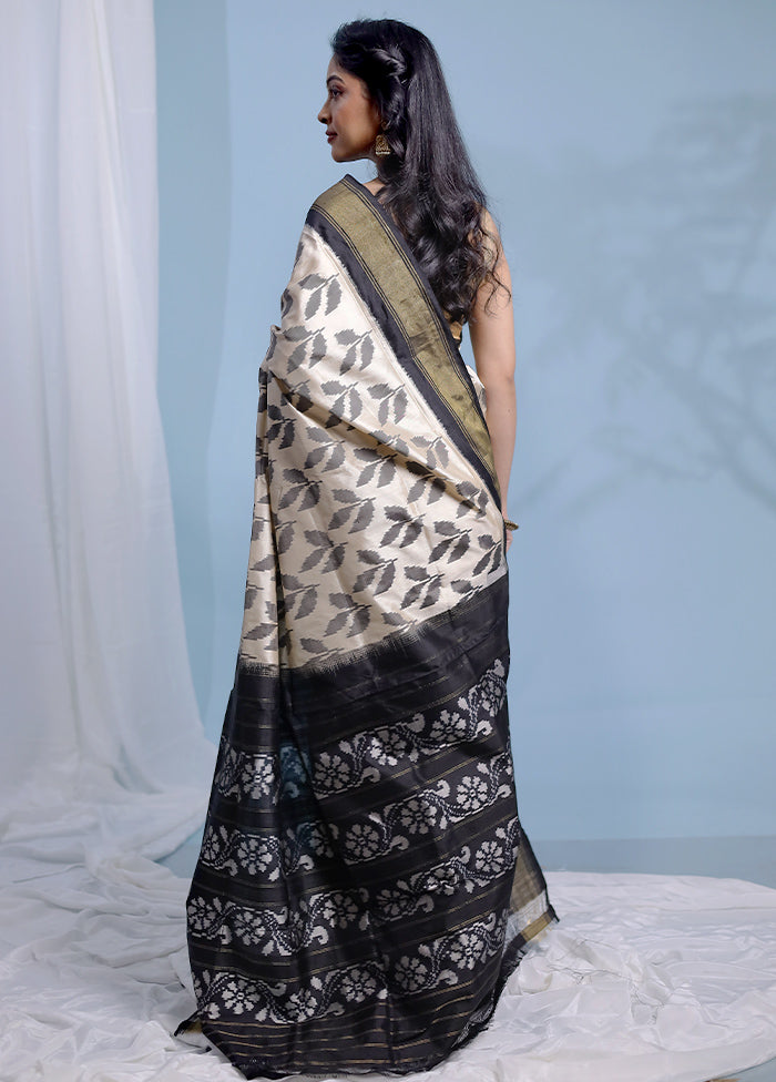 Cream Ikkat Pure Silk Saree With Blouse Piece - Indian Silk House Agencies