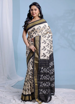 Cream Ikkat Pure Silk Saree With Blouse Piece - Indian Silk House Agencies