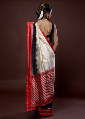 Cream Ikkat Pure Silk Saree With Blouse Piece - Indian Silk House Agencies