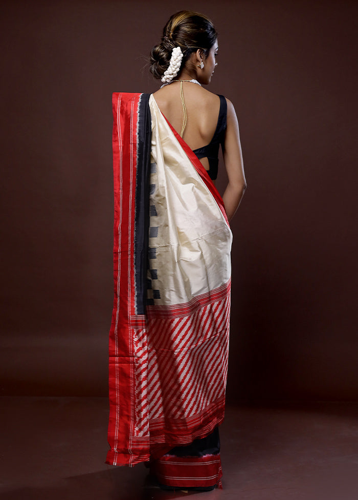 Cream Ikkat Pure Silk Saree With Blouse Piece - Indian Silk House Agencies