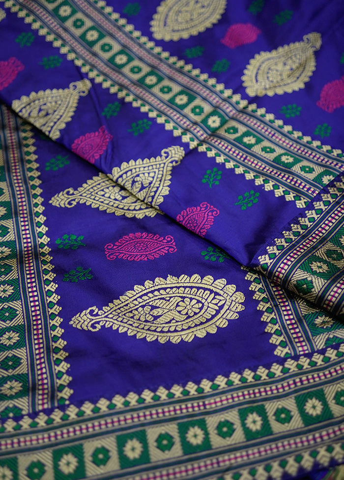 Blue Assam Pure Silk Saree With Blouse Piece - Indian Silk House Agencies