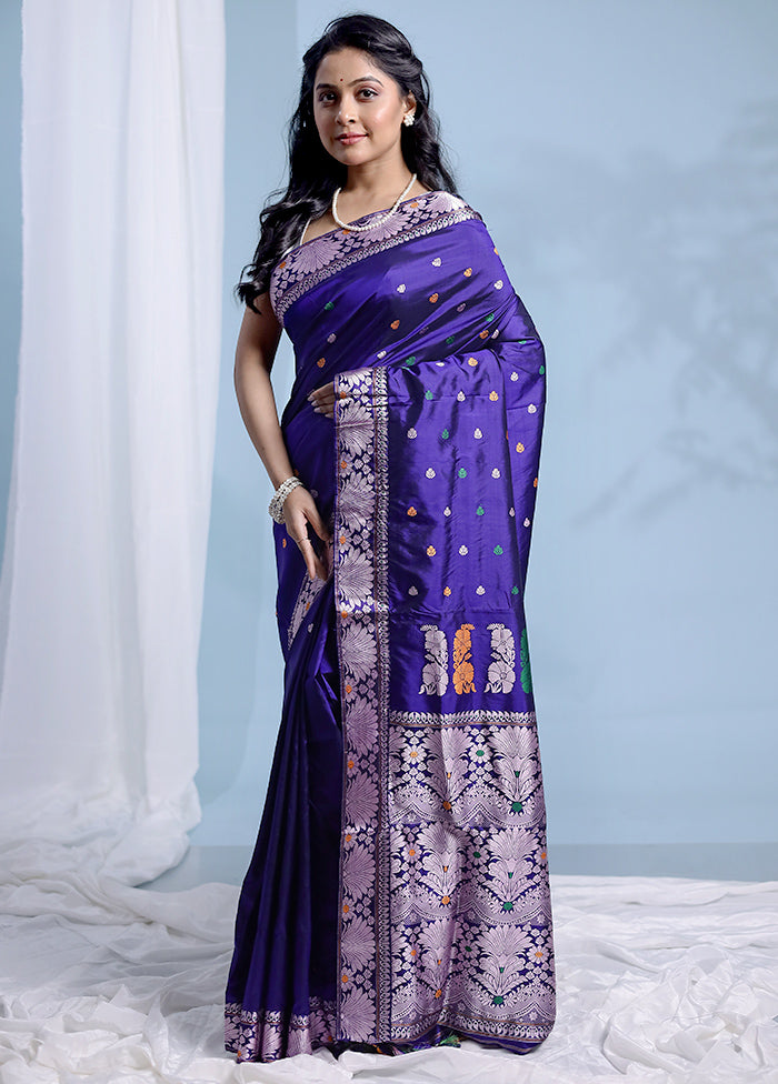 Blue Assam Pure Silk Saree With Blouse Piece - Indian Silk House Agencies