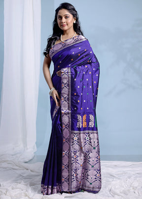 Blue Assam Pure Silk Saree With Blouse Piece - Indian Silk House Agencies