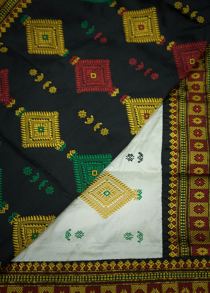 Black Assam Pure Silk Saree With Blouse Piece - Indian Silk House Agencies