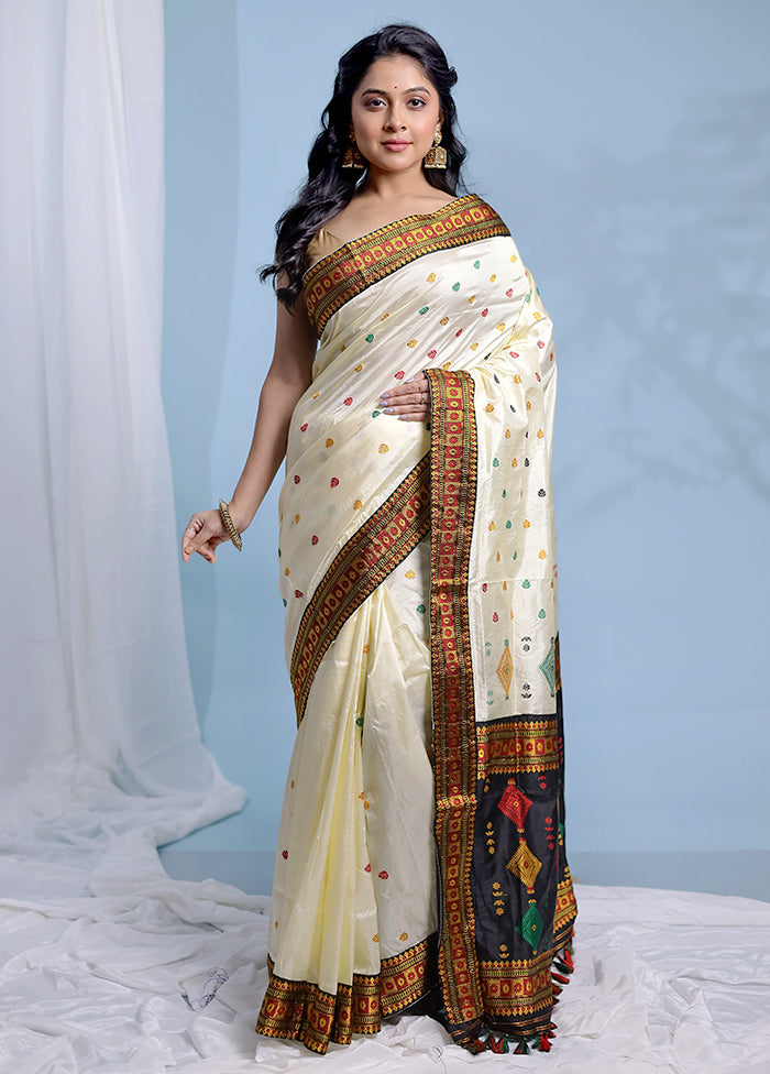 Black Assam Pure Silk Saree With Blouse Piece - Indian Silk House Agencies