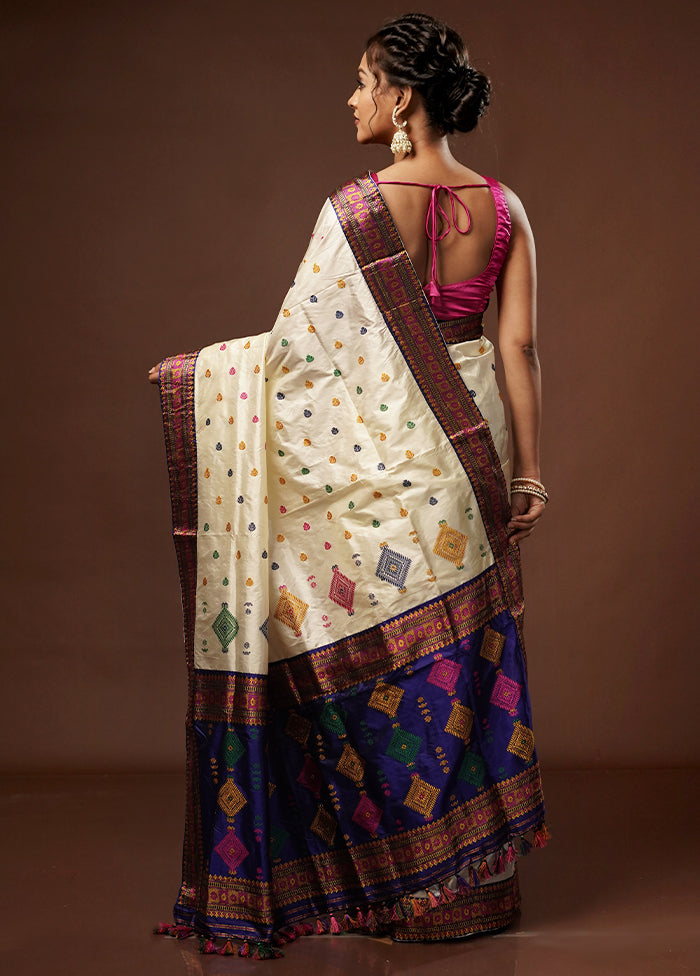 Cream Assam Pure Silk Saree With Blouse Piece - Indian Silk House Agencies