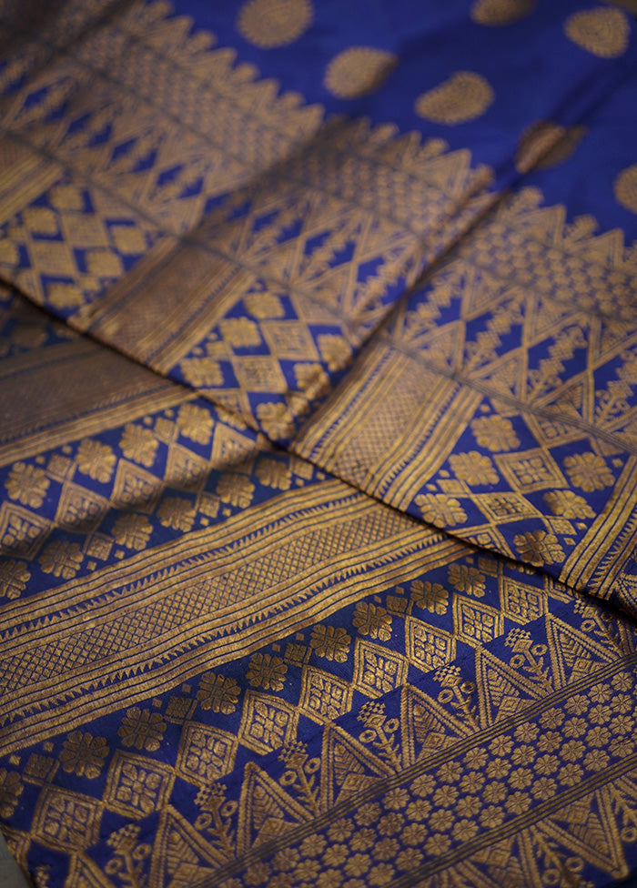 Blue Assam Pure Silk Saree With Blouse Piece - Indian Silk House Agencies