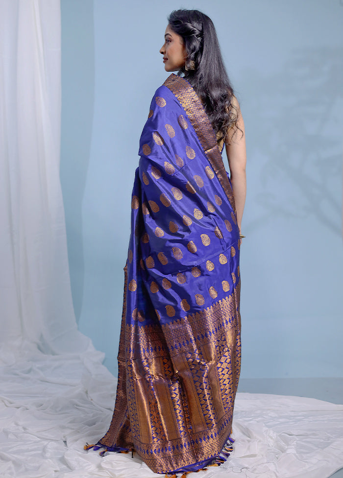 Blue Assam Pure Silk Saree With Blouse Piece - Indian Silk House Agencies