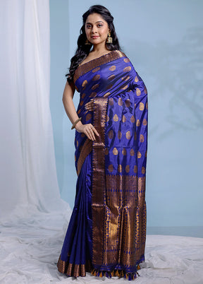 Blue Assam Pure Silk Saree With Blouse Piece - Indian Silk House Agencies