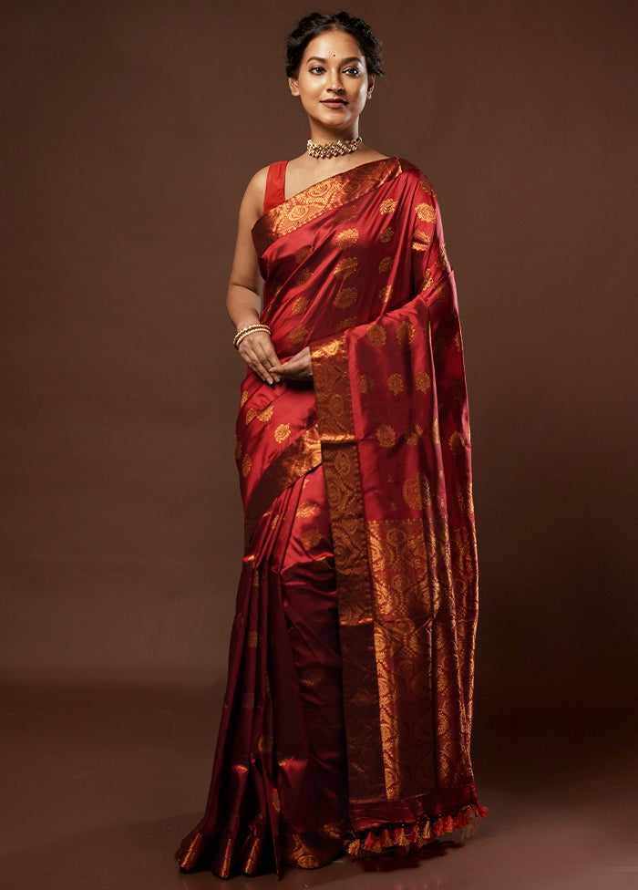 Maroon Assam Pure Silk Saree With Blouse Piece - Indian Silk House Agencies