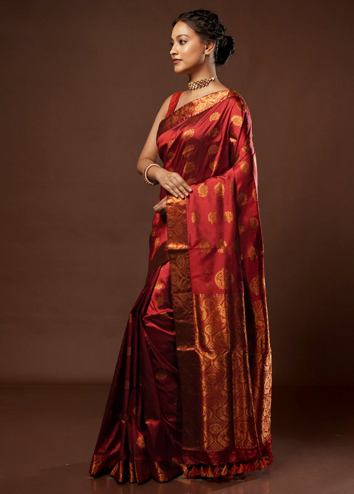 Maroon Assam Pure Silk Saree With Blouse Piece - Indian Silk House Agencies