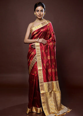 Red Assam Pure Silk Saree With Blouse Piece - Indian Silk House Agencies