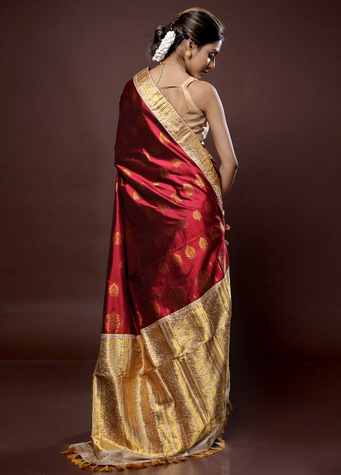 Red Assam Pure Silk Saree With Blouse Piece - Indian Silk House Agencies