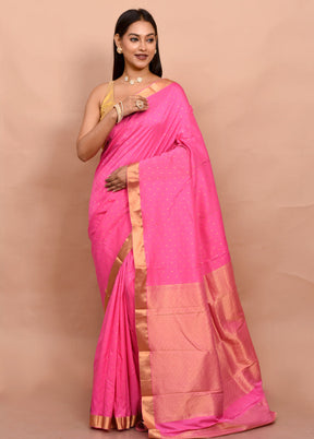 Pink Kanjivaram Silk Saree With Blouse Piece - Indian Silk House Agencies