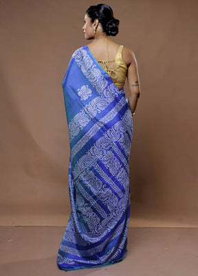 Blue Printed Pure Silk Saree With Blouse Piece - Indian Silk House Agencies