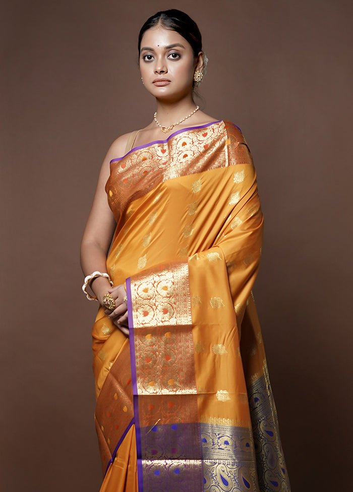 Yellow Kanjivaram Silk Saree With Blouse Piece