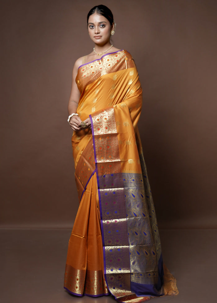 Yellow Kanjivaram Silk Saree With Blouse Piece