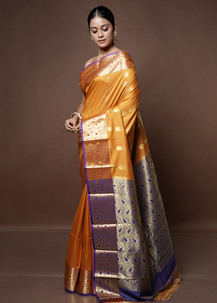 Yellow Kanjivaram Silk Saree With Blouse Piece