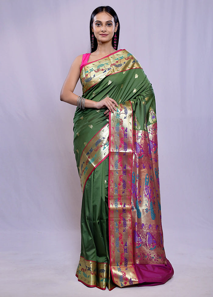 Green Kanjivaram Silk Saree With Blouse Piece - Indian Silk House Agencies